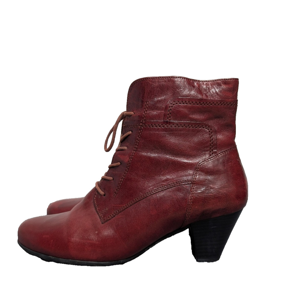 Gabor Leather Boots Womens 6.5 Red Heeled Victorian Lace Up Minimal Hovercraft